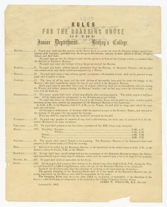 Rules for the boarding house of the Junior Department, Bishop's College