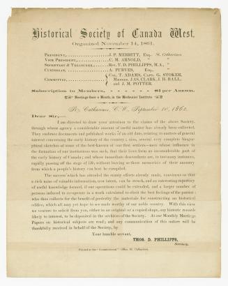 Historical Society of Canada West, organized November 14, 1861