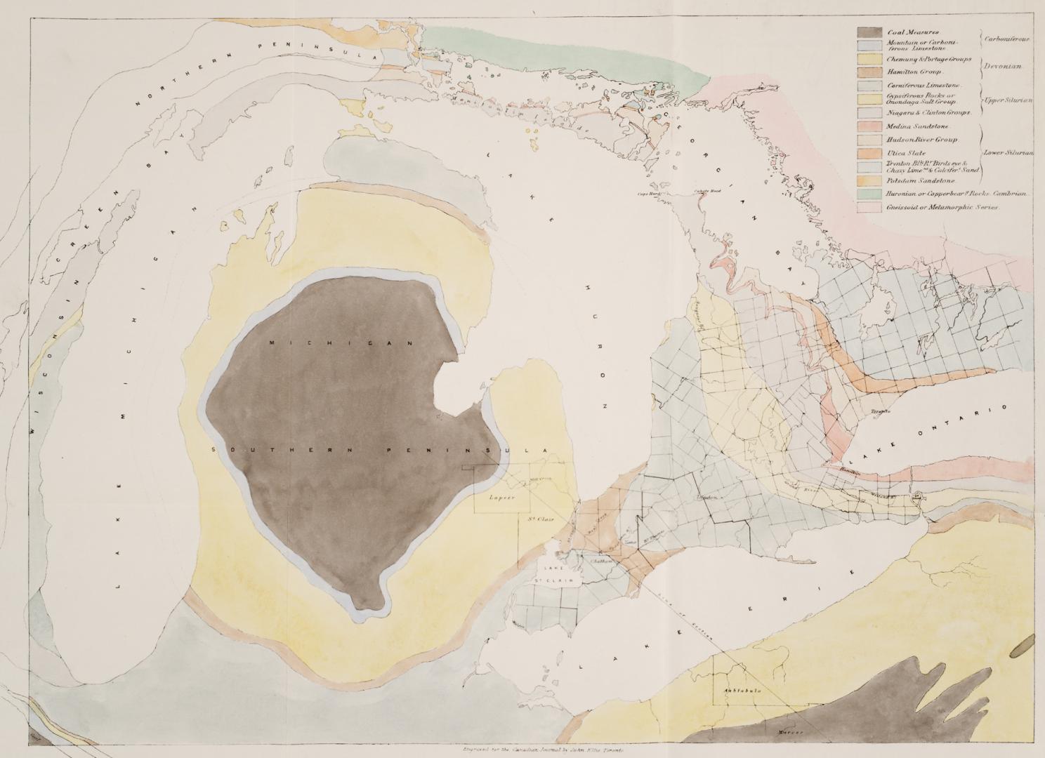 Geological map engraved for the Canadian Journal by John Ellis Toronto