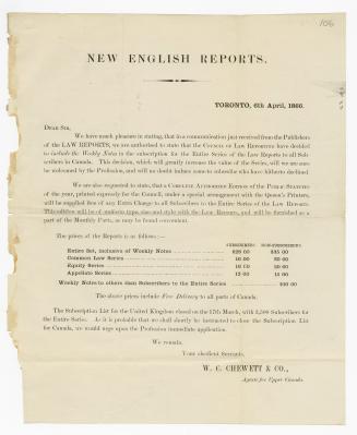 New English reports ... W.C. Chewett & Co., agents for Upper Canada
