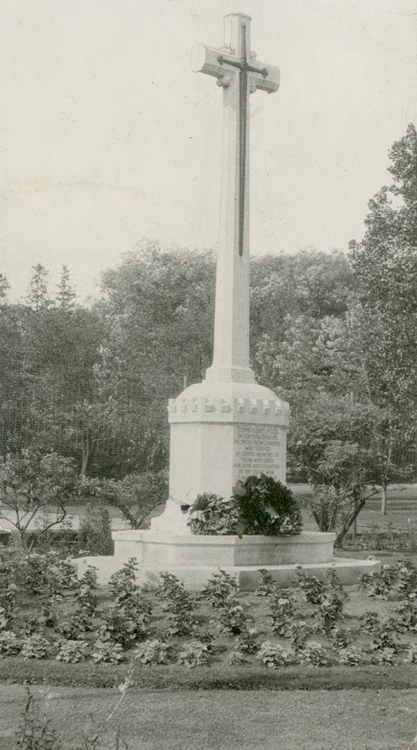Memorial cross erected by Cobourg, Ontario, to her sons who fell in the Great War
