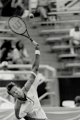 The big boom, Toronto's Daniel Nestor uses his powerful serve yesterday to defeat Italy's Cristiano Caratti in two sets at the Player's International tournament