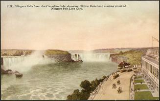 Niagara Falls from thew Canadian Side, showing Clifton Hotel and starting point of Niagara Belt Line Cars