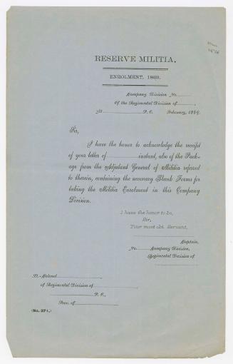 [Form letter] Reserve militia : enrolment, 1869