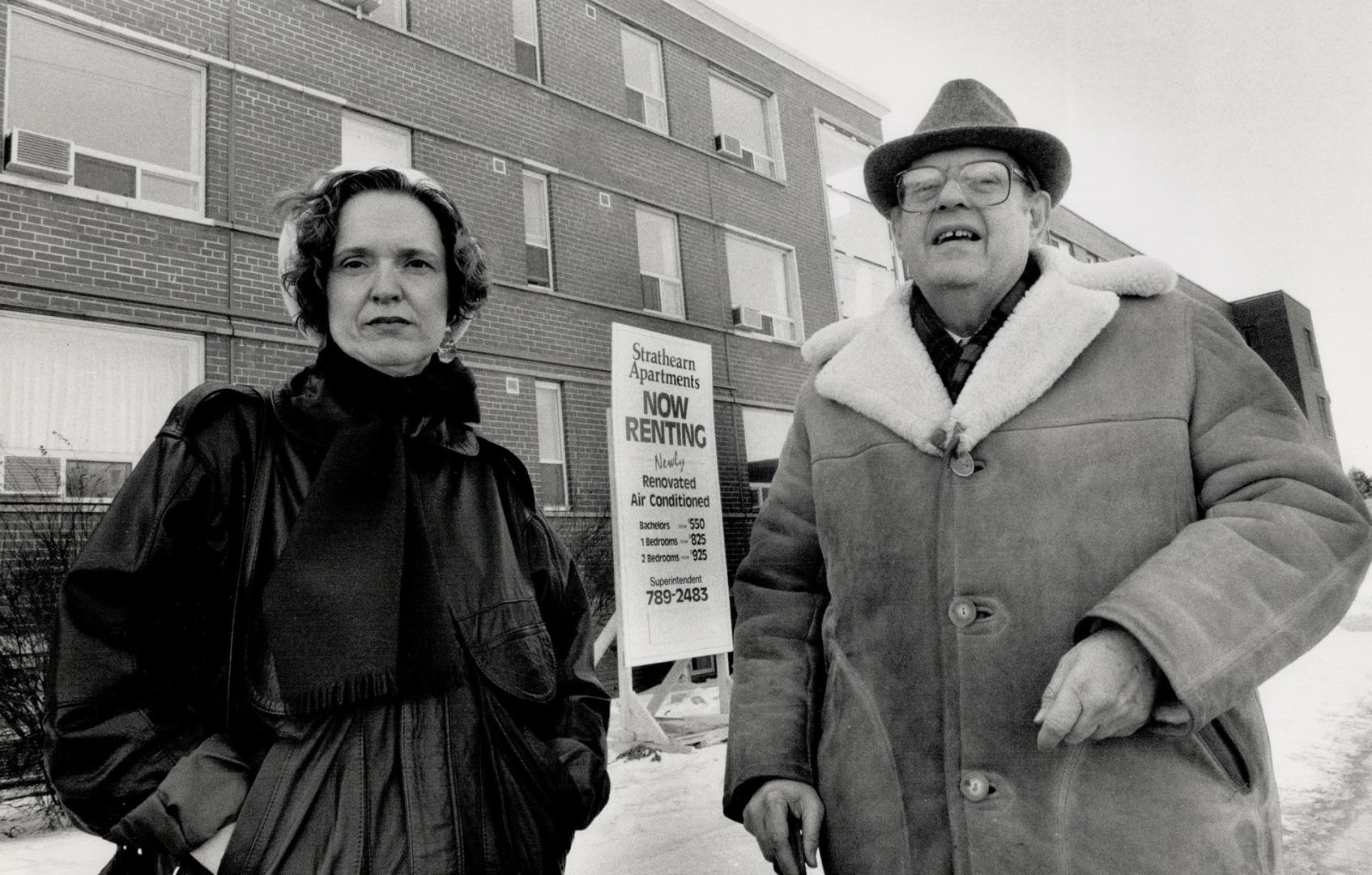 A Fiasco, Ben Nobleman and Joyce Hall stand in front of 1065 Eglinton Ave