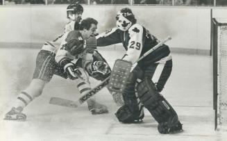 He scored not, Hampered by the shadow techniques of Toronto Maple Leaf rightwinger Lanny McDonald, Canadiens outstanding checker Bob Gainey is frustra(...)