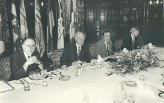 Premiers meet, Meeting at Newfoundland's request to discuss Ottawa's controversial cod deal with France are, from left, Newfoundland Premier Brian Pec(...)