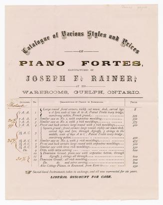 Catalogue of various styles and prices of piano fortes, manufactured by Joseph F