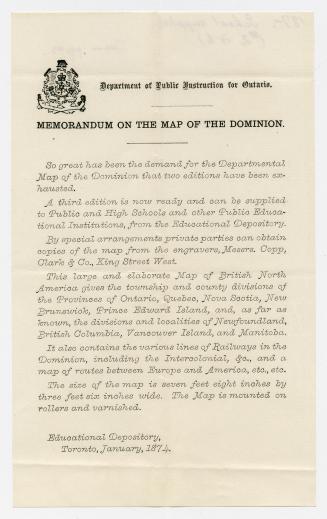 Department of Public Instruction for Ontario,  memorandum on the map of the Dominion