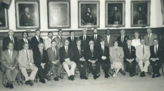 Peterson's cabinet, Front row, from left, Vince Kerrio, natural resources, Jack Riddell, agriculture, Rene Fontaine, northern affairs, Jim Bradley, en(...)
