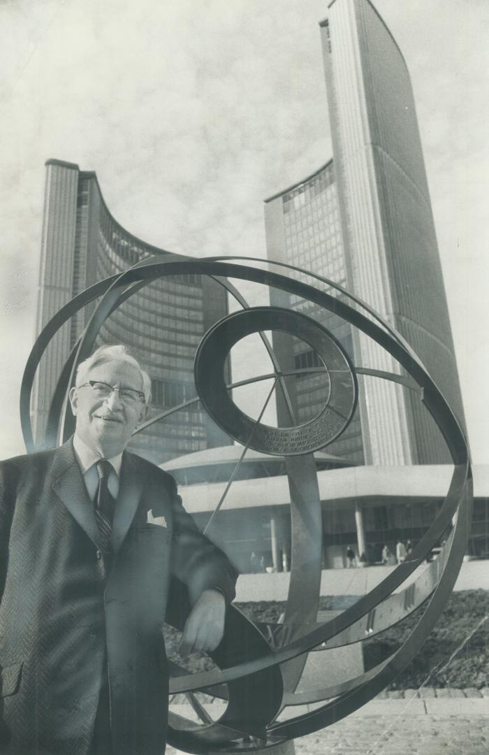 In Nathan Phillips square, the 11 1/2-acres in front of City Hall, former Toronto Mayor Nathan Phillips looks over area before his 79th birthday yesterday