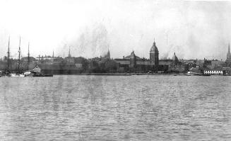 Toronto Harbour, showing old Union Station and masted ships