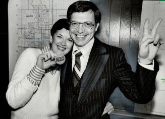 V for Victory. Allan Pilkey gives the V for Victory sign as he hugs his wife at his Oshawa campaign headquarters. Pilkey upset Mayor Jim Potticary for(...)