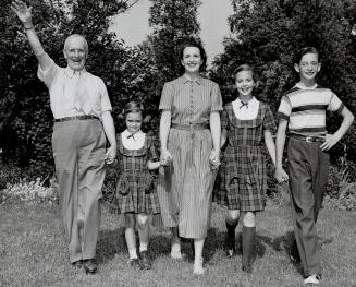 Plewman and grandchildren. Left to right, Plewman, Sally Watts, Mrs, W. A. Watts, daughter, Judy Watts and Tony Watts