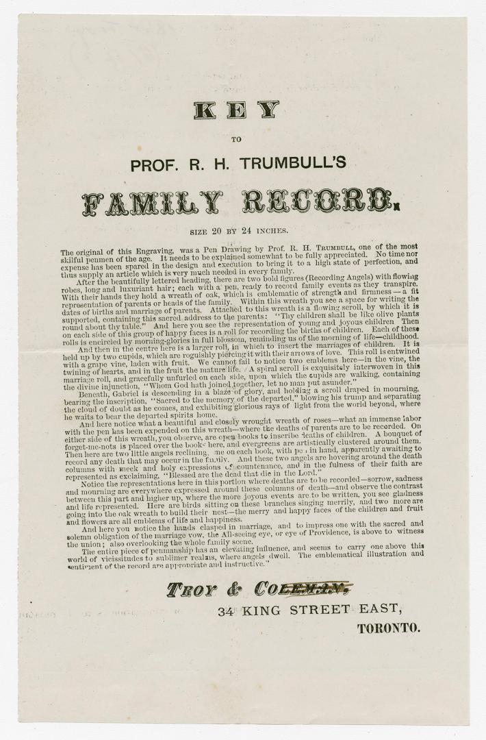 Key to Prof. R.H. Trumbull's family record, size 20 by 24 inches