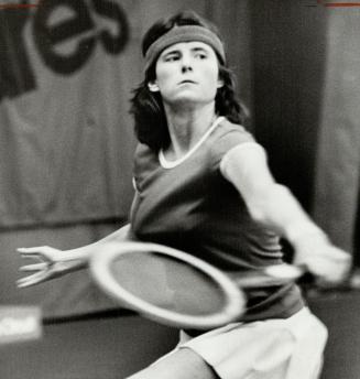 Barbara Potter shows confidence as she hits a backhand volley