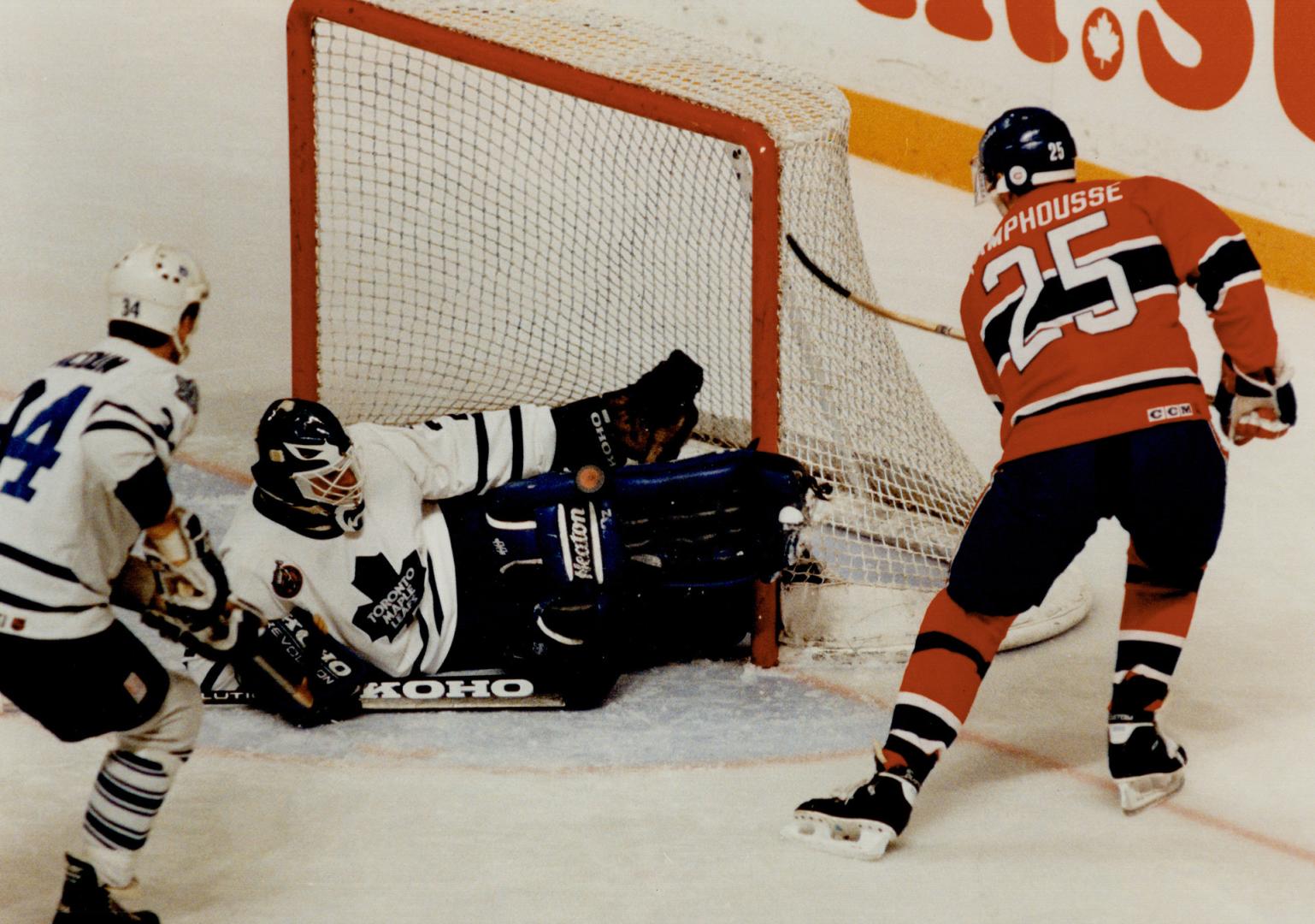 Pouncing on Pucks, With cat-like reflexes, Leafs goalle Felix Potvin has compiled the finest goals against average in the National Hockey League. Not bad for a rookie