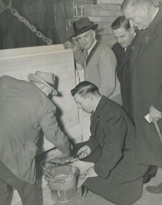 Cpl. Fred Topham, V.C., laid the corner stone for the Sunnybrook hospital