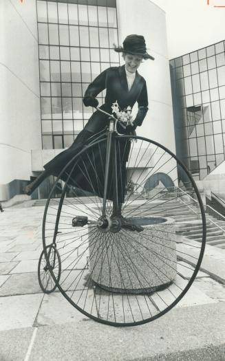 Riding high. Scarborough Controller Joyce Trimmer, in period costume, mounts a penny farthing bicycle. She will take part in the Ladies Great Ride for Cancer in Scarborough on April 27