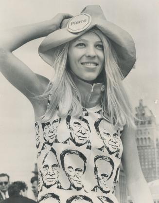 A stylish welcome for trudeau. Going all out to welcome Prime Minister Pierre Trudeau to Toronto today, Michelle Hollingworth, 19, wore a dress printe(...)