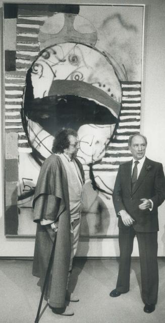 That's me? Prime Minister Pierre Trudeau was left speechless when artist William Ronald, left, showed him his abstract painting of the PM, one of a series at the Art Gallery of Ontario