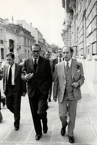 Walking from Hotel Matignon to the Quai d'Orsay center French Premier Jacques Chirac with Canadian Prime minister Pierre Trudeau