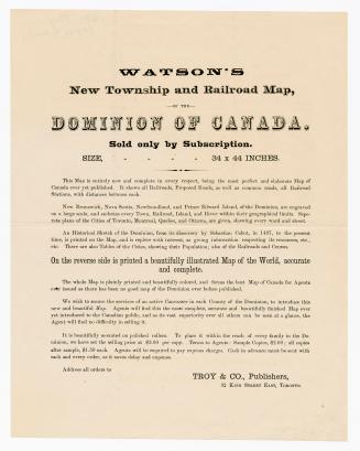 Watson's new township and railroad map, of the Dominion of Canada : sold only by subscription, size 34 x 44 inches