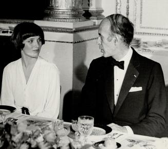 Madame Trudeau and French President Valery Giscard d'Estaing, at the dinner given at the Elysee Palace, Oct