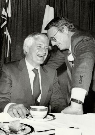 Laughing matter: Federal Liberal leader John Turner, left, shares a joke with Ontario Treasurer Robert Nixon - a former provincial Liberal leader - at last night's $250-a-plate fundraiser