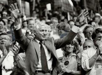 The winner! John Turner raises his hands in triumph moments after he became leader of the Liberal party on June 16