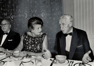 Gov. General Vanier and Mrs. Samuel Bronfman, wife of the President of the Canadian Jewish Congress, chat at the congress' 13th plenary session opening banquet