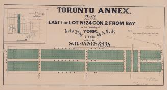 Toronto Annex. Plan of part of the east 1/2 of lot no. 24 con. 2 from bay in the township of York. Lots for sale apply to S. H. Janes & Co