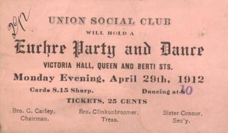 Union Social Club will hold a euchre party and dance