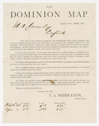 The Dominion map [W. A. James, Esq., Enfield] I beg to inform you that the new Dominion map is fully completed