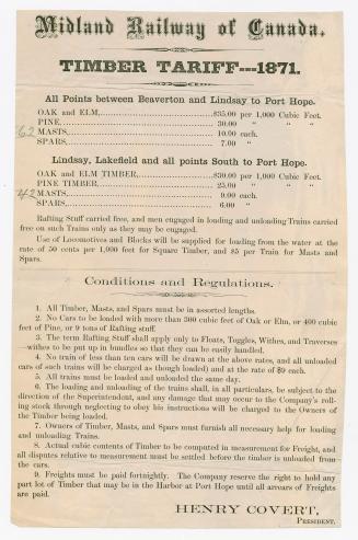 Midland Railway of Canada : timber tariff, 1871