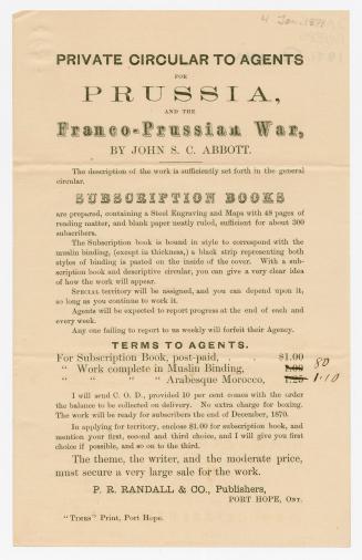 Private circular to agents for Prussia, and the Franco-Prussian war, by John S