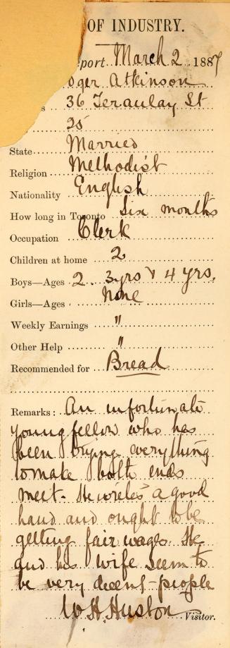 House of Industry visitor's report