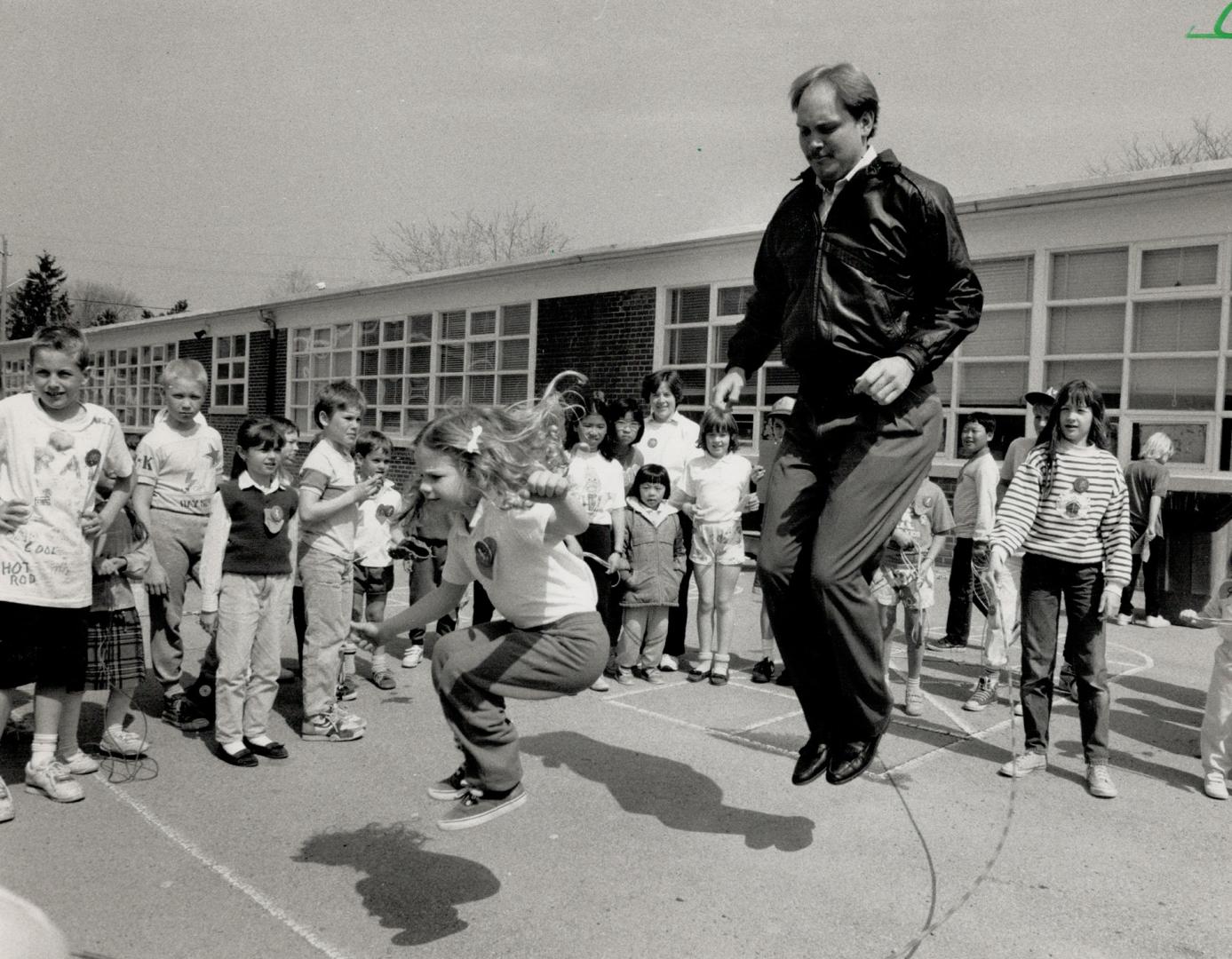 Skipping School. Everyone at North York's Cameron Ave. Public School was up in the air to raise funds for the Heart and Stroke Foundation yesterday. B(...)