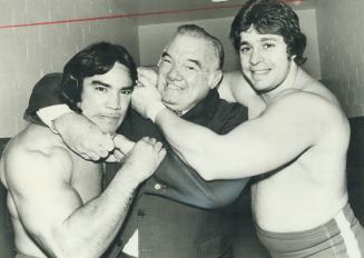 Whipper. Billy Watson clowns around with Rick Stemboat and Dino Bravo at Maple Leaf Gardens last night. It was Whipper Watson Appreciation Night and h(...)