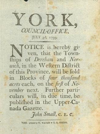 Worn broadsheet with small amount of text and title York Council-office and signed by John Smal ...