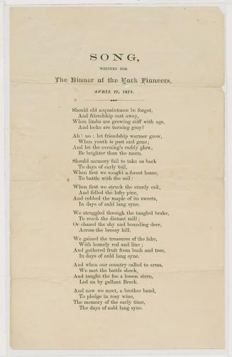 Song written for the dinner of the York Pioneers, April 17, 1871