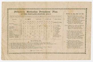 Primitive Methodist preachers' plan of the Portland Station, 1872-73