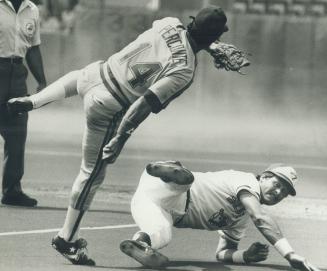 Nowhere to go: Blue Jays' catcher Ernie Whitt was out by a mile when caught in a rundown in the second inning of yesterday's 9-5 win over Seattle Mariners - an inning in which nine Jays batted