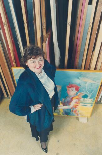 Joyce Wieland poses with her 1985 self-portrait, Artist On Fire, as she prepares for next Thursday's exhibit at the Art Gallery of Ontario: