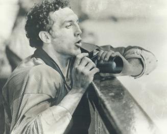 Now hold still: Leafs' truculent winger Dave (Tiger) Williams decided he would take over as coach of optional practice yesterday at Montreal in absence of real boss, Roger Neilson