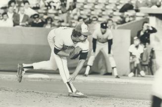 Mows 'em down: Mike Willis fires away to power Blue Jays to an 8-1 over New Yankees and ace hurler Ron Guidry last night at Exhibition Stadium