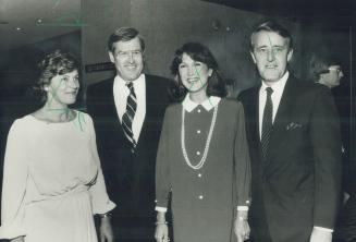 Fund raiser: Tory MP Michael Wilson and his wife Margie (at left), share a smile with Conservative Leader Brian Mulroney and wife Mila at a dinner for Wilson at the Harbour Castle Hilton last night
