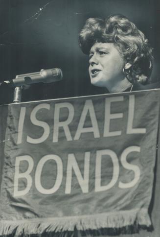 Special drive in the O'Keefe Centre last night, actress Shelley Winters tells 3,000 purchasers that they were making not just an investment of faith in state of Israel and its struggle