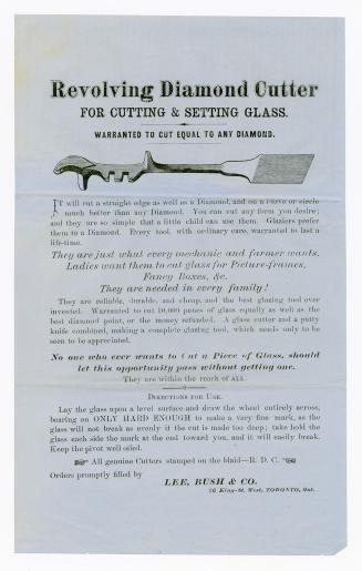 Revolving diamond cutter for cutting & setting glass, warranted to cut equal to any diamond