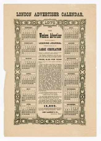 London Advertiser calendar, 1875